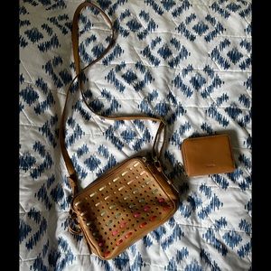 Light Brown Leather Fossil purse with matching wallet